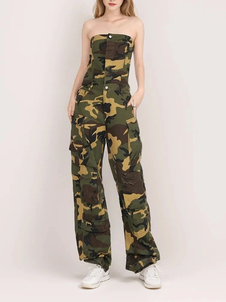 Camouflage Sleeveless Jumpsuits