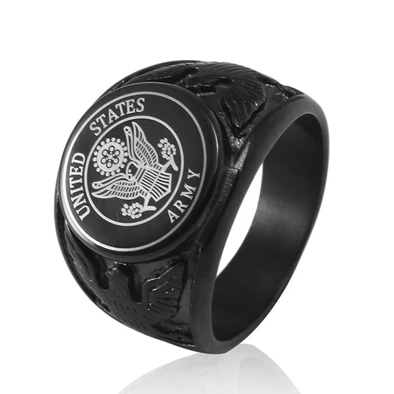 Stainless Steel Black US ARMY Men Rings