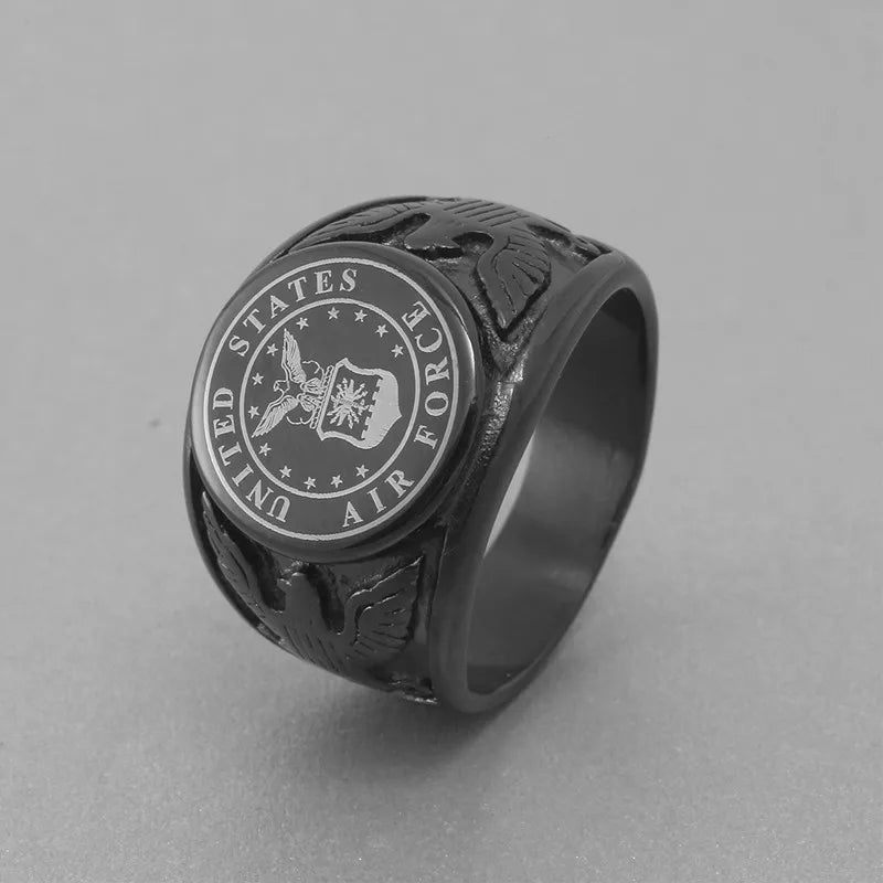 Stainless Steel Black US ARMY Men Rings