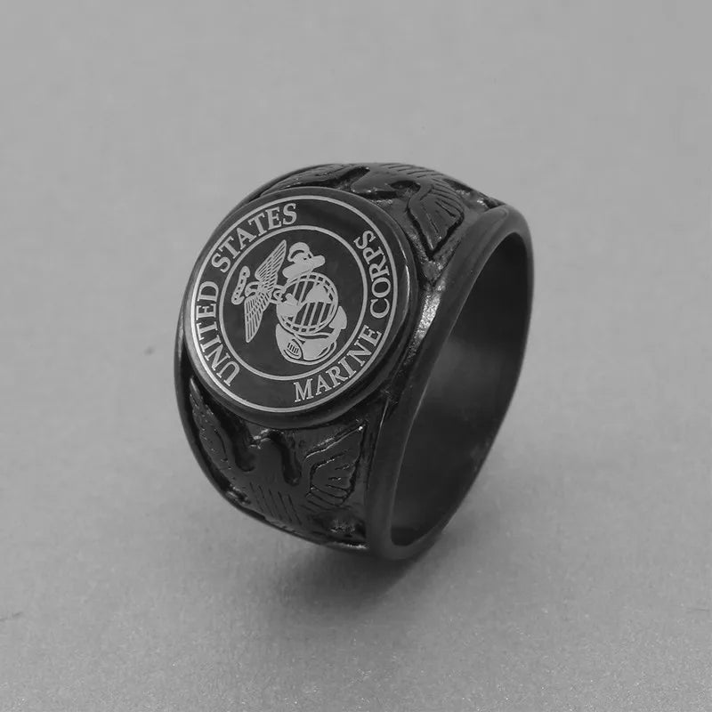 Stainless Steel Black US ARMY Men Rings