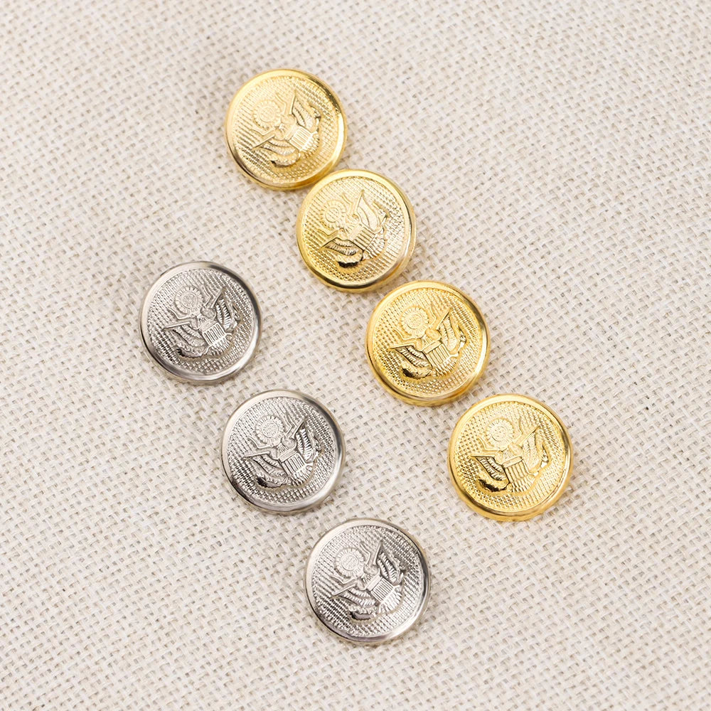 10 PCS 15mm Round Metal US Army WWII Eagle Uniform Button