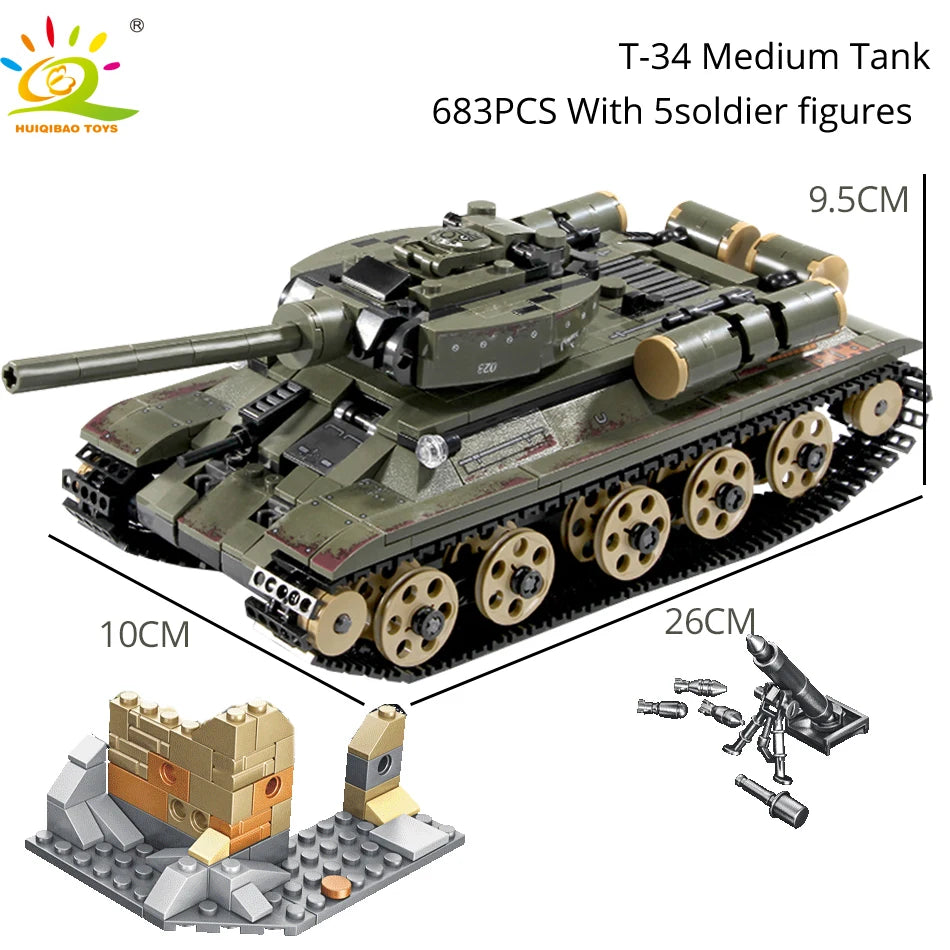 Model DIY Building Blocks WW2 Tanks with Soldier Figures