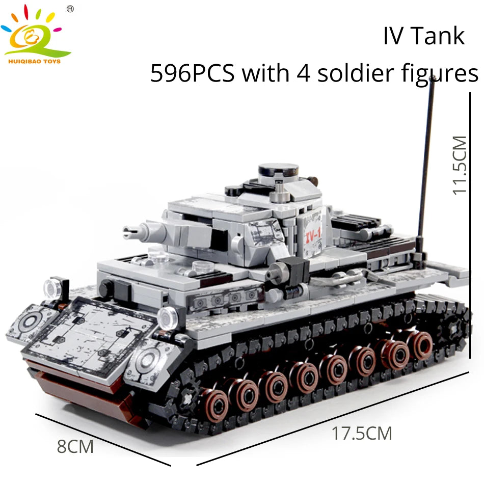 Model DIY Building Blocks WW2 Tanks with Soldier Figures