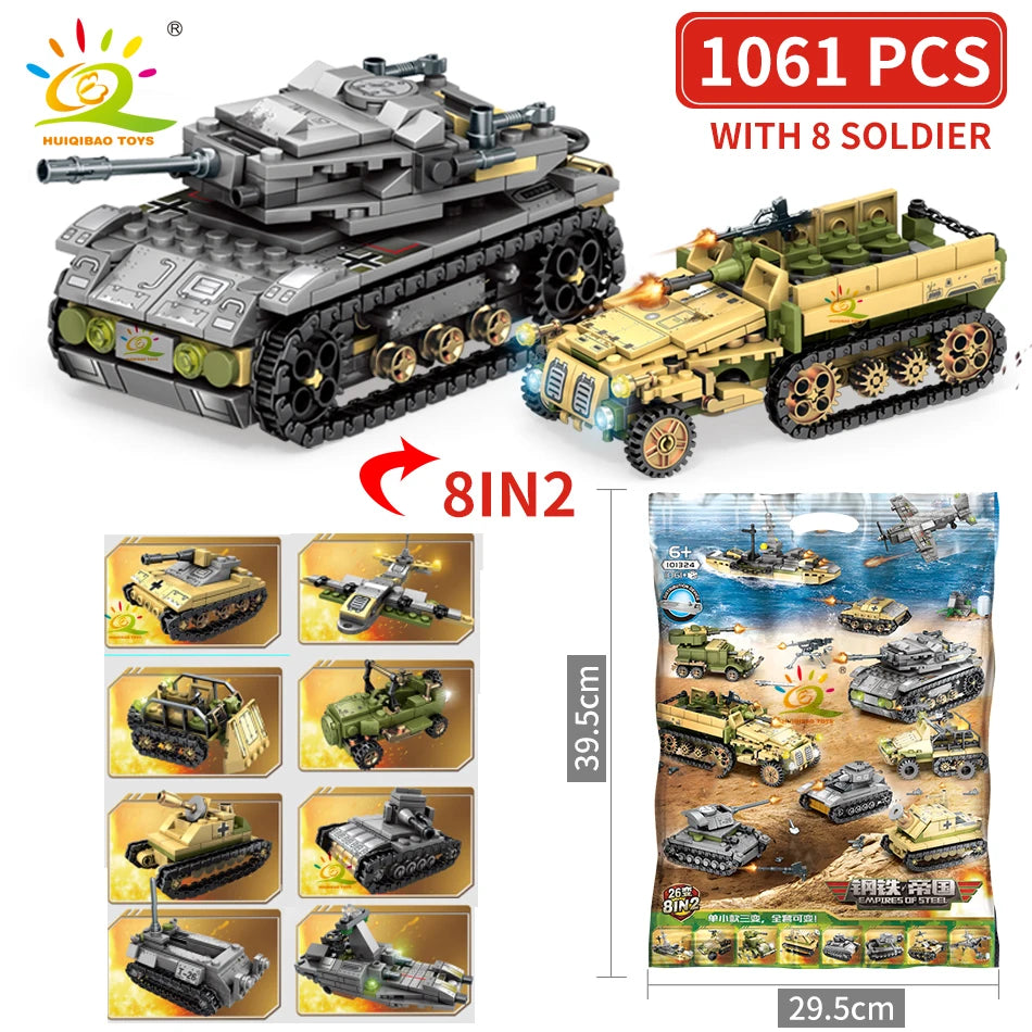 Model DIY Building Blocks WW2 Tanks with Soldier Figures