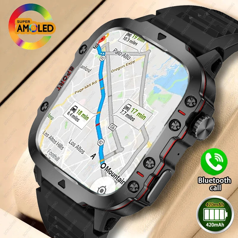 Military Smart Watch - Health Monitor 1.96"HD BT