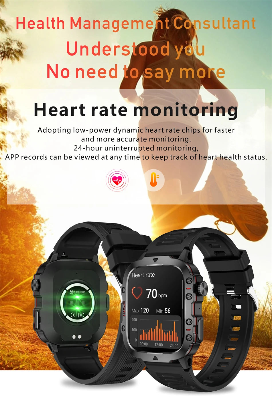 Military Smart Watch - Health Monitor 1.96"HD BT