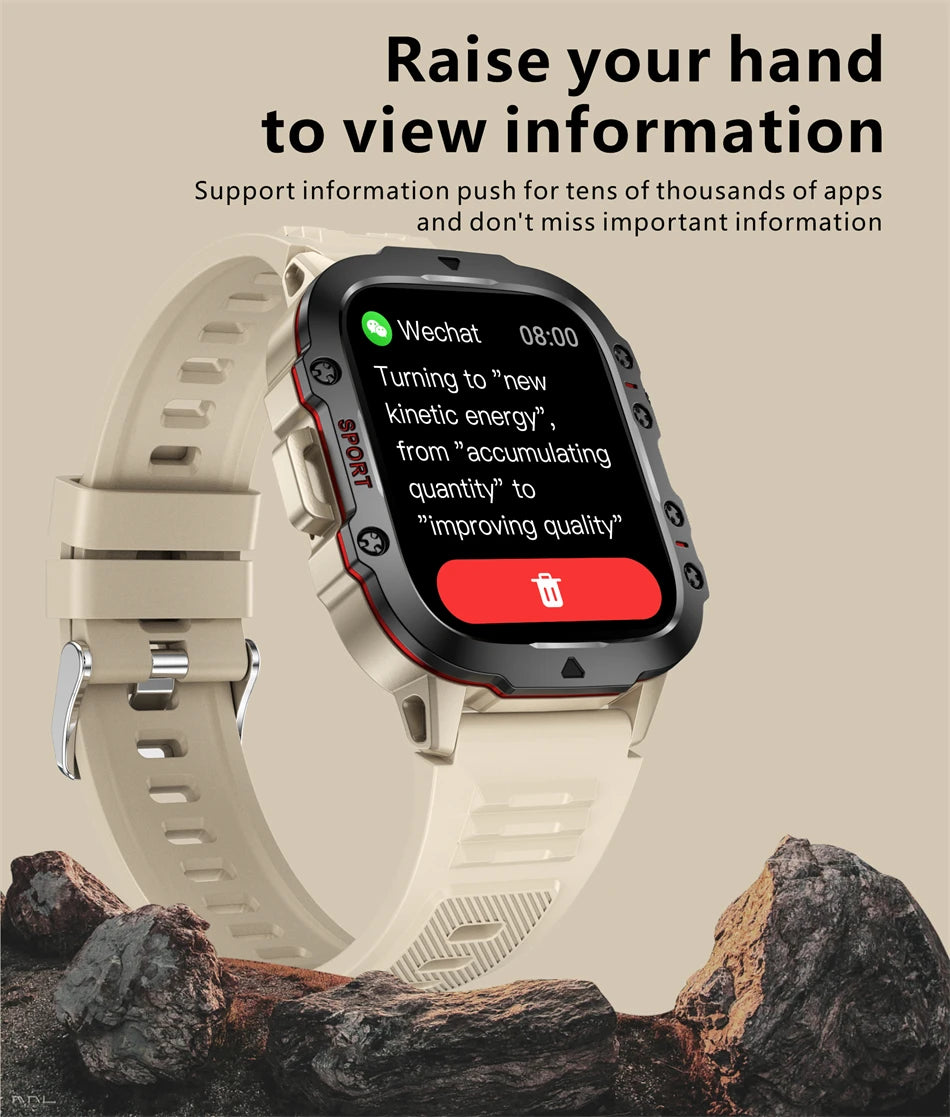 Military Smart Watch - Health Monitor 1.96"HD BT