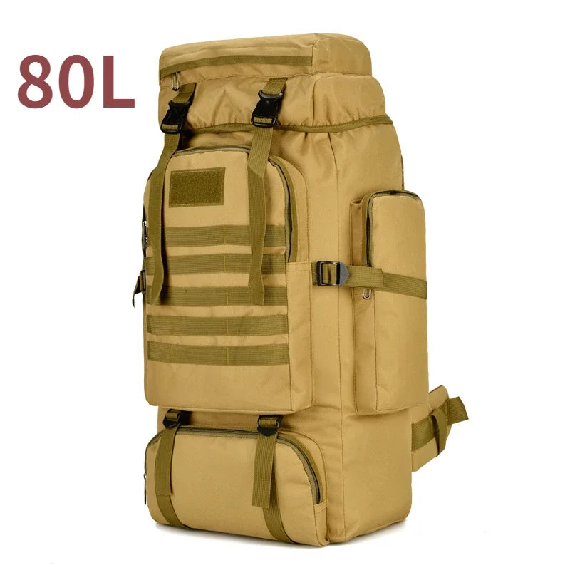 80L/100L Tactical Large Backpack For Outdoors Adventure 80L (Khaki) Bags