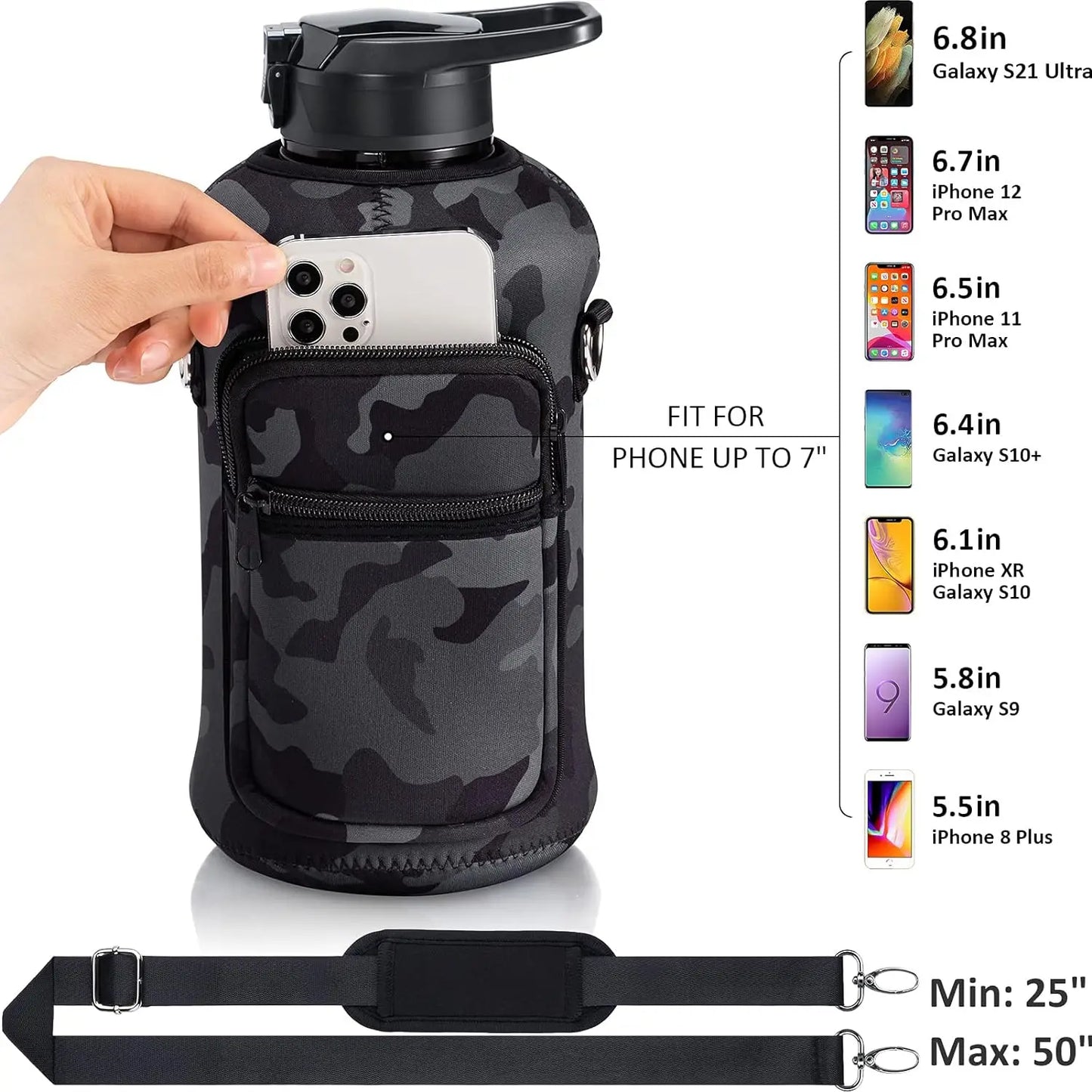 2200ml/74 OZ Water Bottle with Sleeve