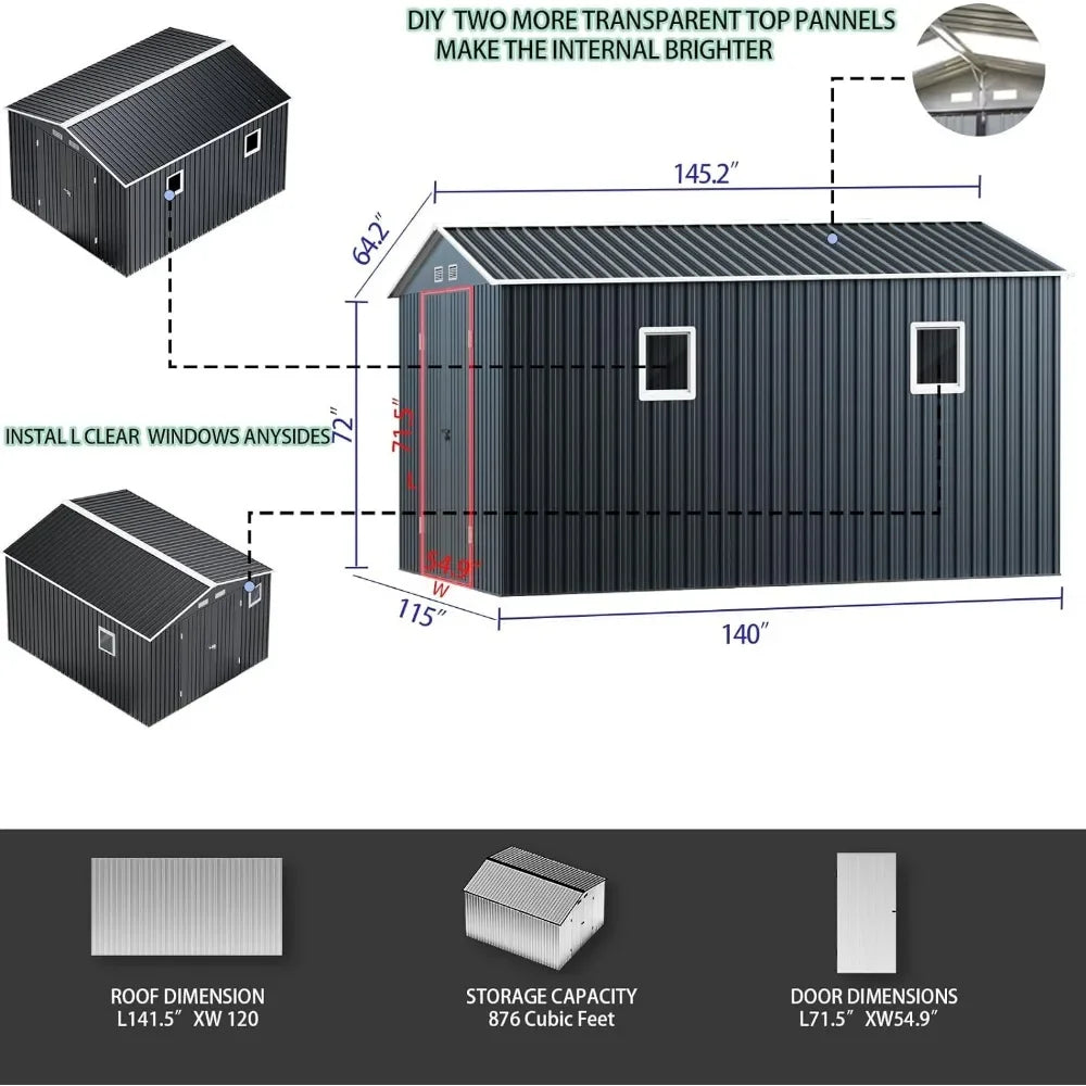 Outdoor Steel Storage Shed (10X12X7.5 FT)