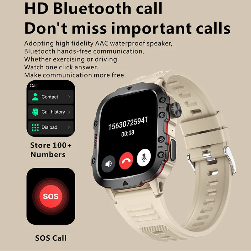 Military Smart Watch - Health Monitor 1.96"HD BT