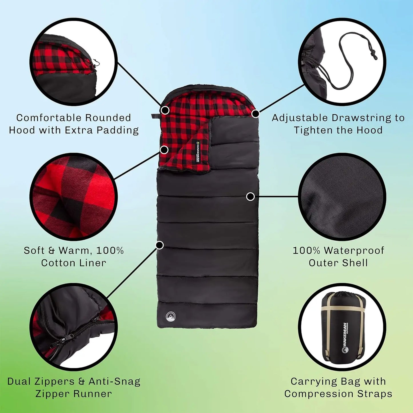 XL Envelope-Style Sleeping Bag with Hood