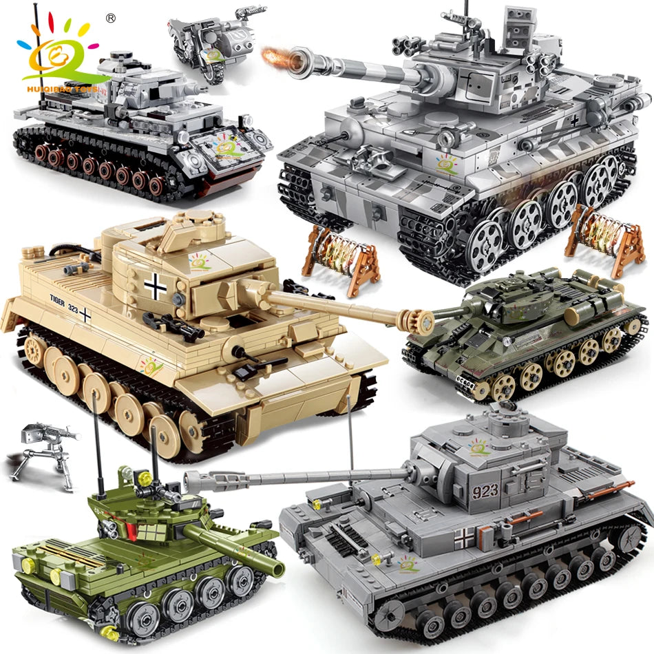 Model DIY Building Blocks WW2 Tanks with Soldier Figures