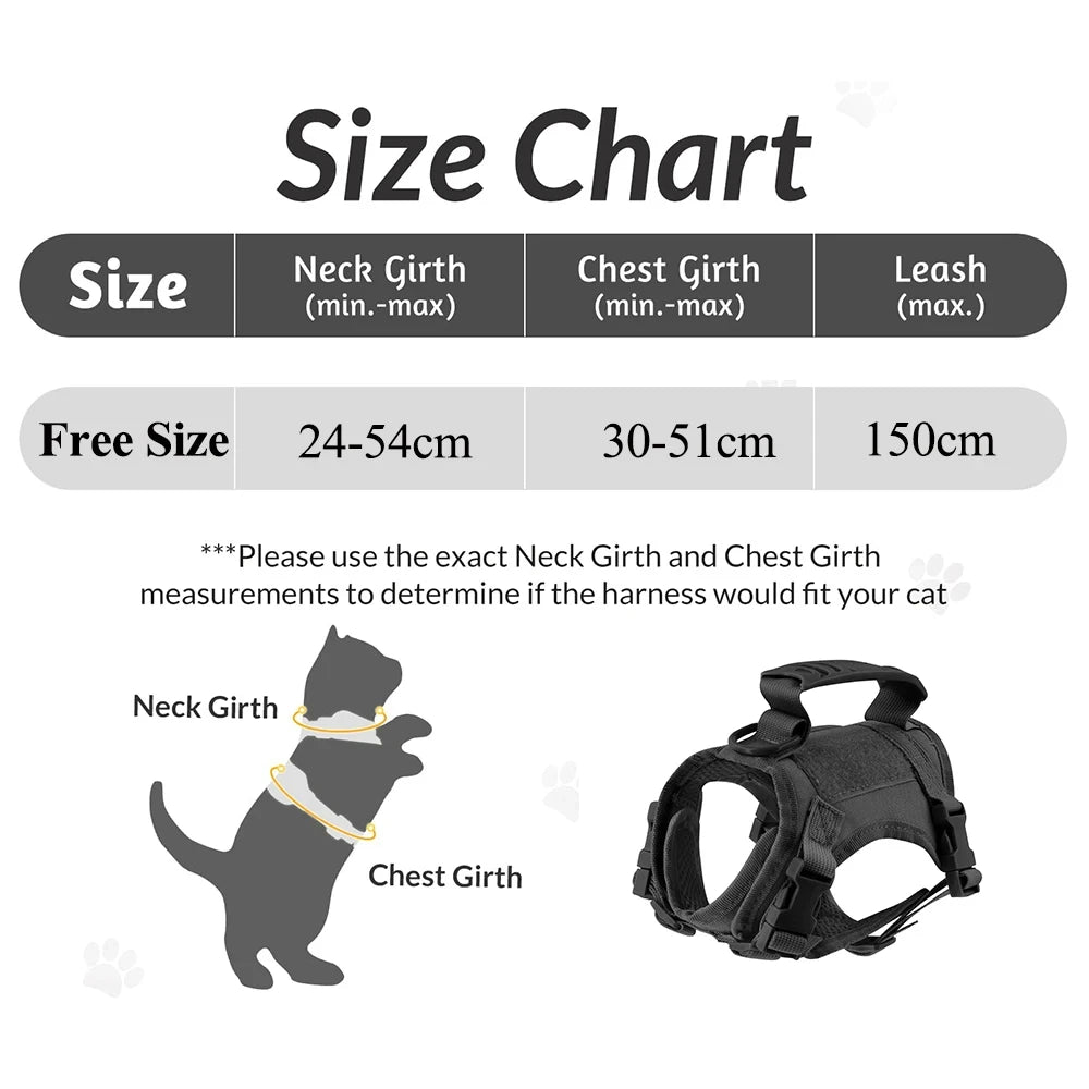 Tactical Cat Harness Leash for Walking Escape Proof Adjustable Kitten K9 Vest with Patch for Military Service Small Dog Training