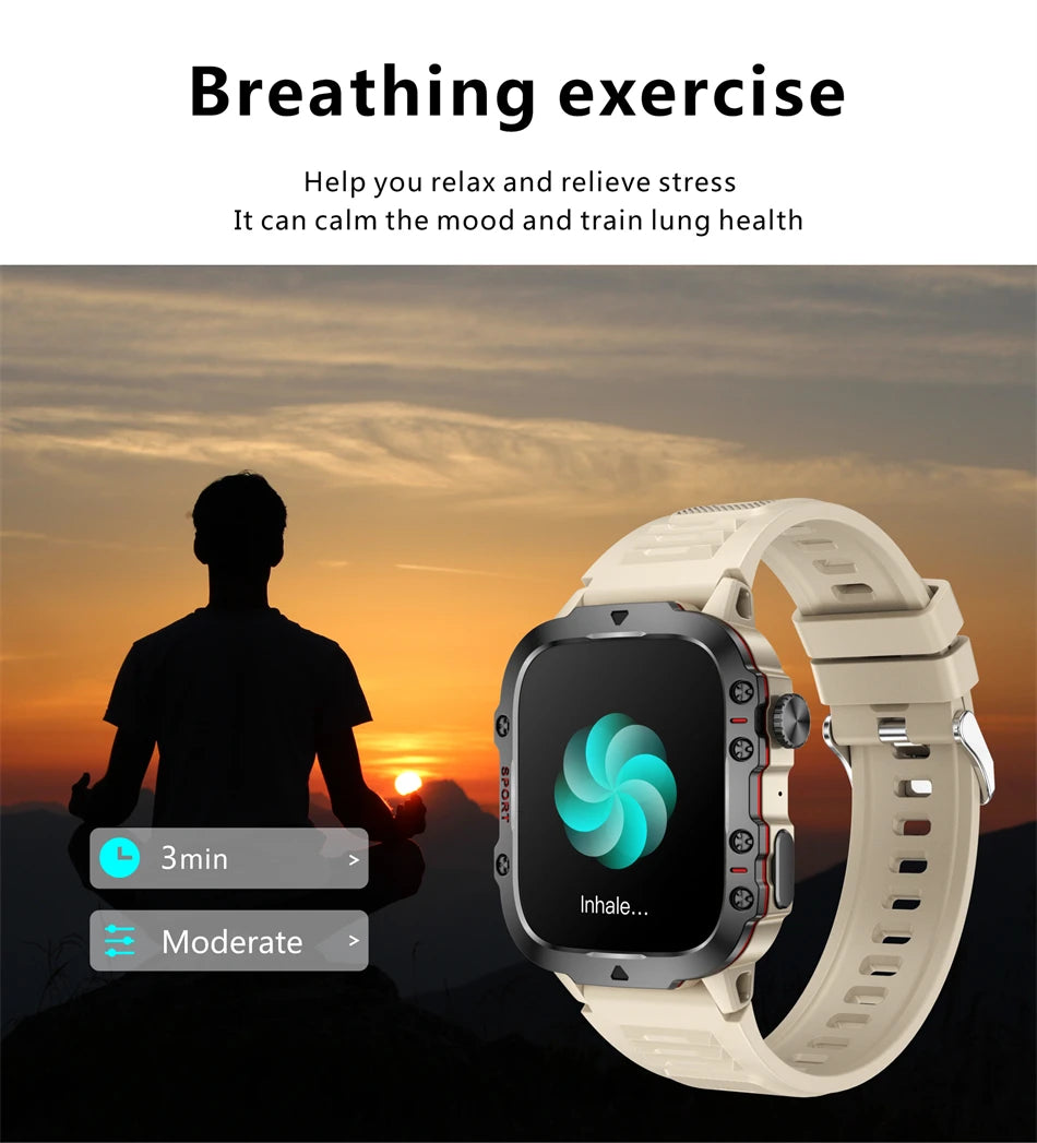 Military Smart Watch - Health Monitor 1.96"HD BT