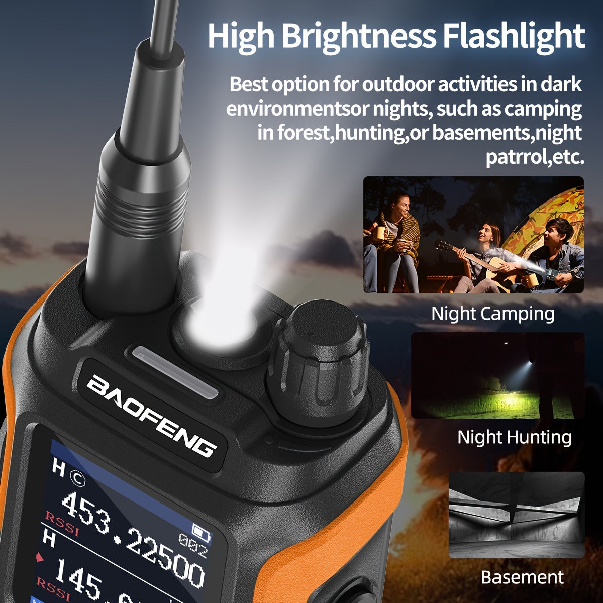 Baofeng UV-21 PRO V2 Walkie Talkies with high brightness flashlight for night camping hunting and basement use