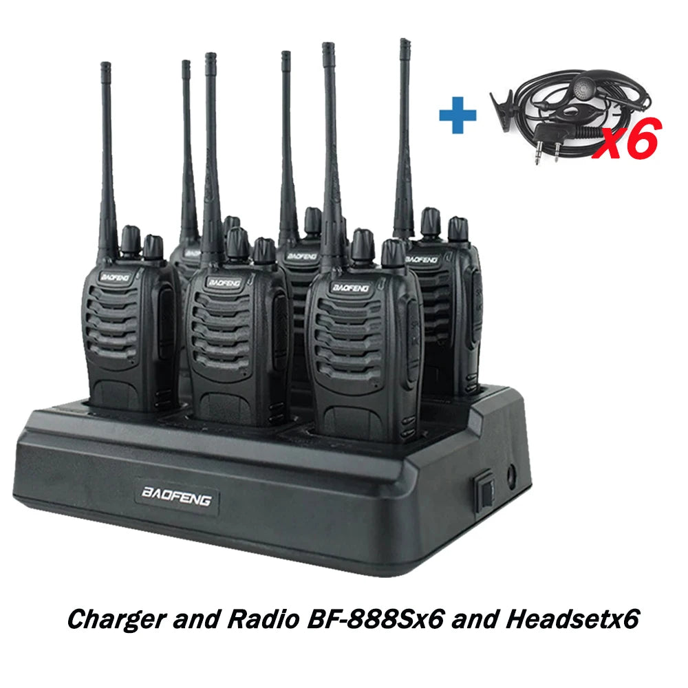 6X Baofeng BF888s Full Set Walkie Talkie With Six Way Charger add BF-888S Headset EU Walkie Talkie