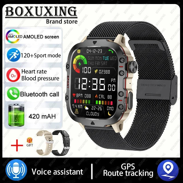 Military Smart Watch With Health Monitor Black mesh belt 1 Outdoor Sports Watch Watch