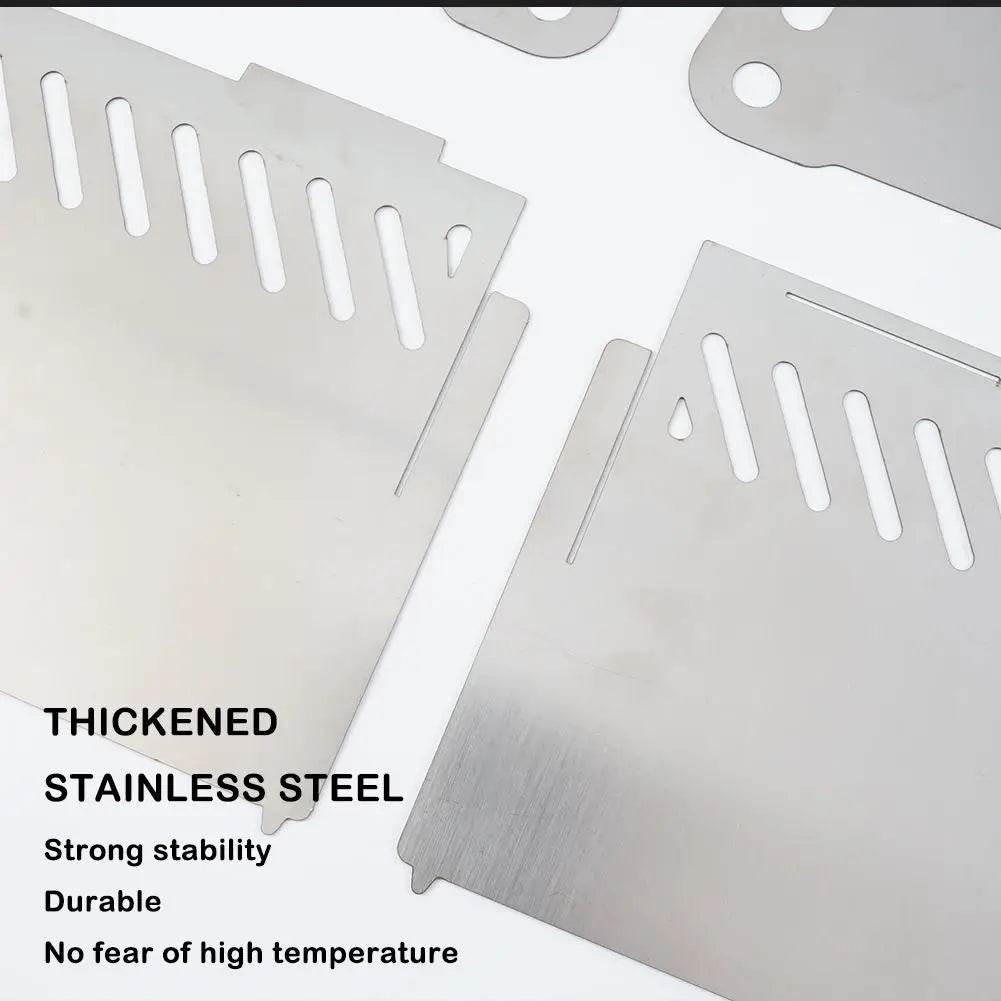 Portable folding grill stainless steel panels close up with vent slots and thickened construction for camping