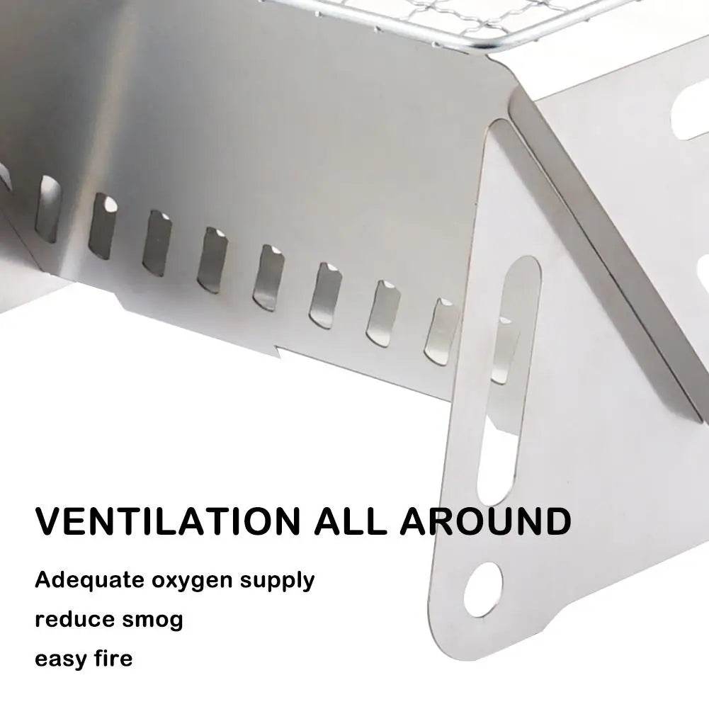 Military Outdoors portable folding grill stainless steel camping grill with ventilation slots and foldable legs