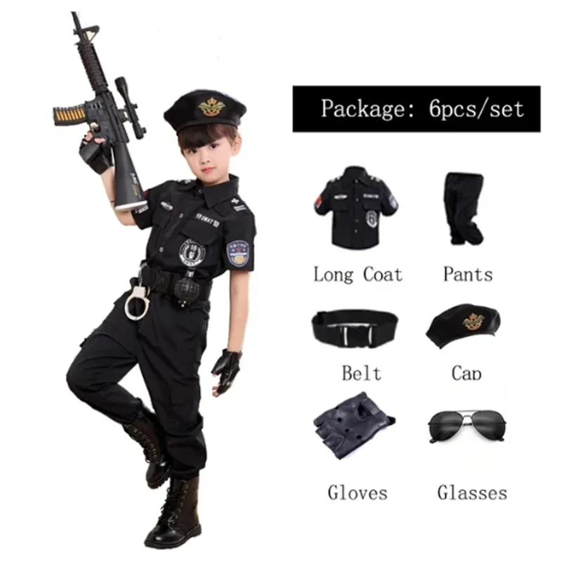 Child Policeman Uniform - 7-Piece Set for Kids Costume