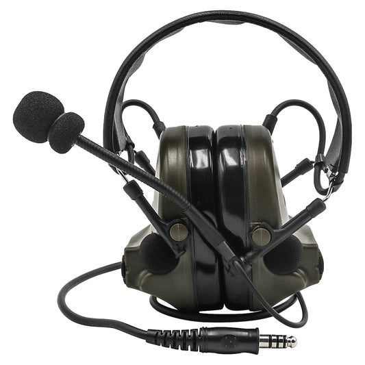 Tactical headset Comtac II with dual microphones and rugged design for clear communication in military use.