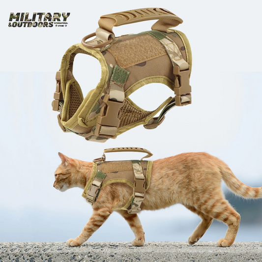 Tactical Cat Harness Leash for Walking Escape Proof Adjustable Kitten K9 Vest with Patch for Military Service Small Dog Training