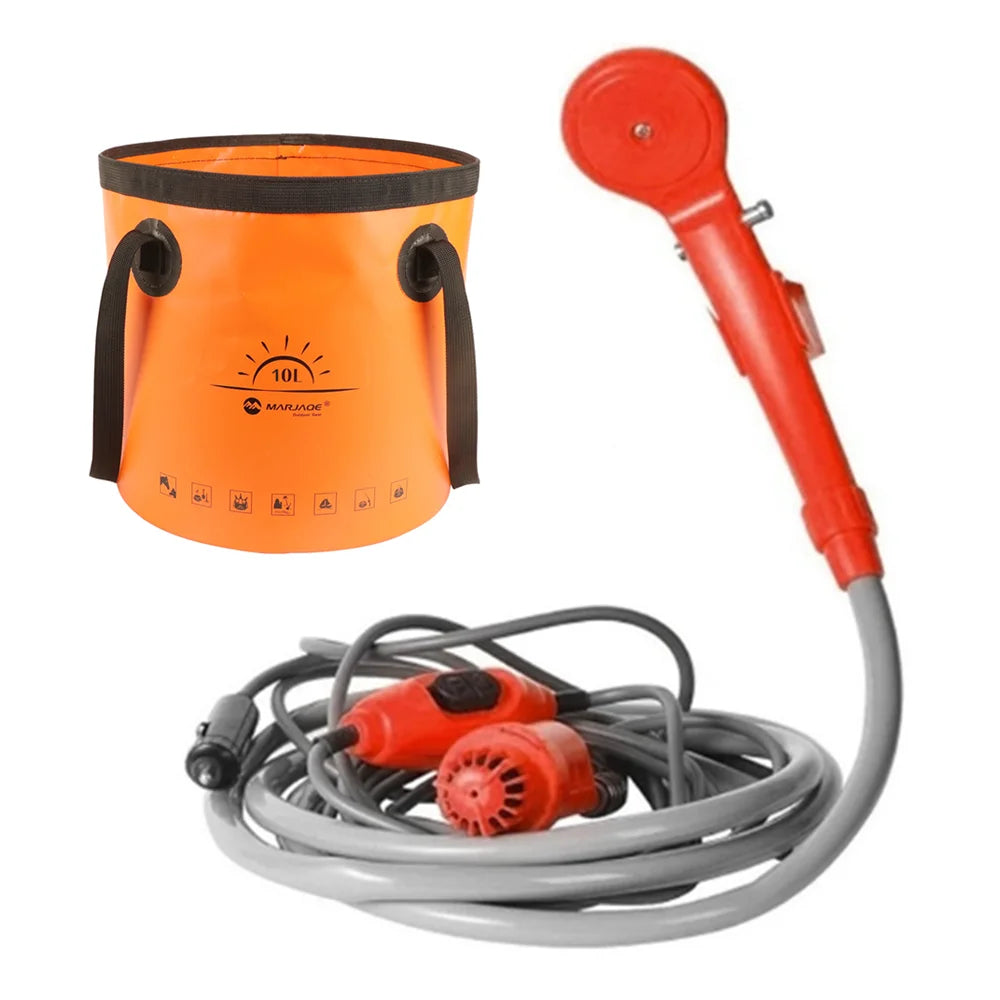 Military-Outdoors High Pressure Camping Shower Kit Orange set with bag Shower
