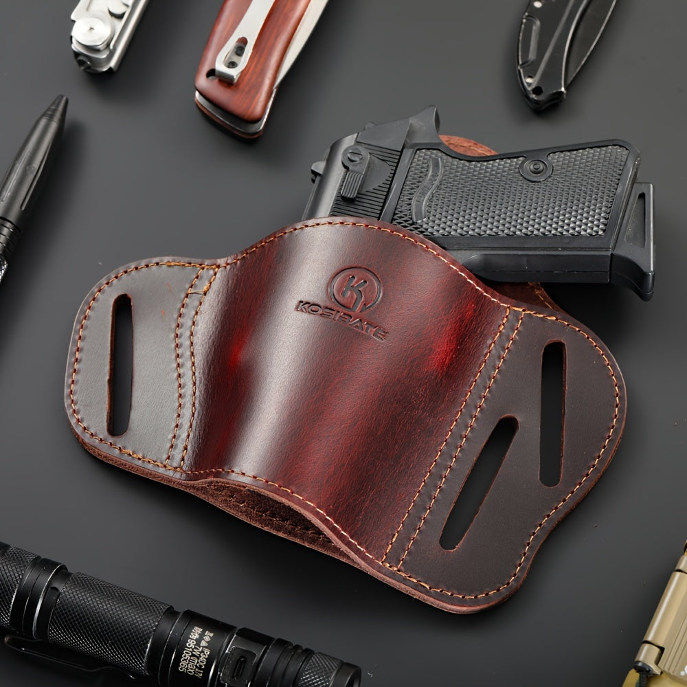 Brown leather belt holster for Colt pistols with dual belt slots and stitched finish from Military Outdoors