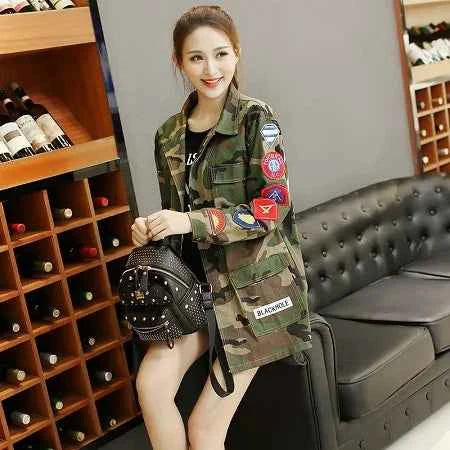 Ladies Camouflage Military BF Jacket Green Jacket