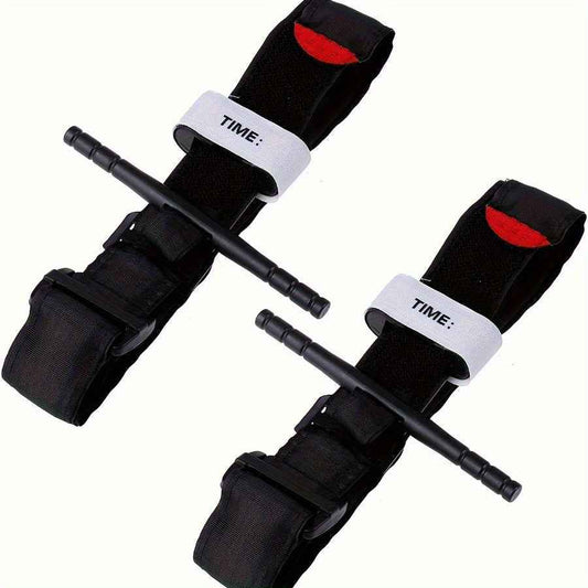 Pair of black Automatic Tourniquets with windlass rods and time straps for emergency first aid use