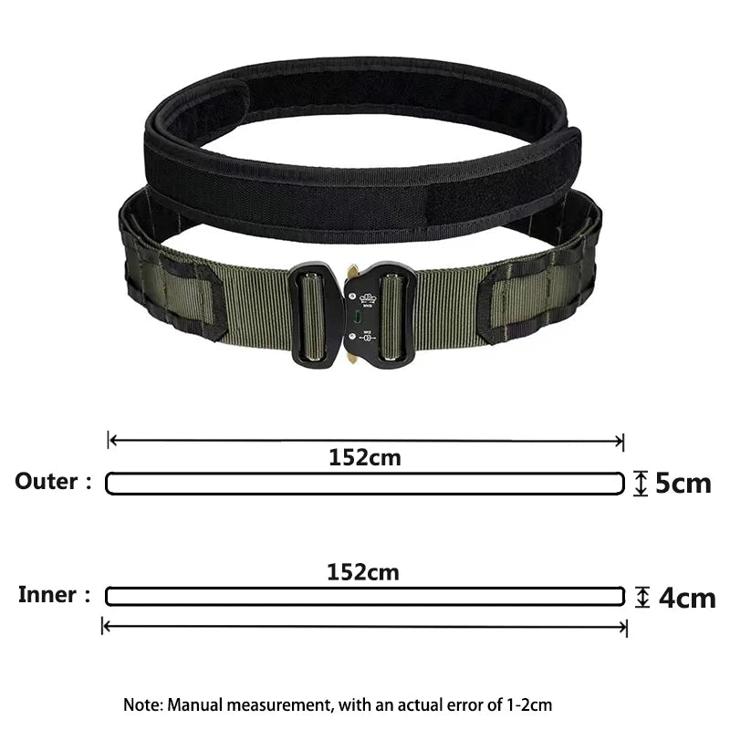 Military Double-Layer Belt for Tactical Gear Use Black Green Tactical Belt