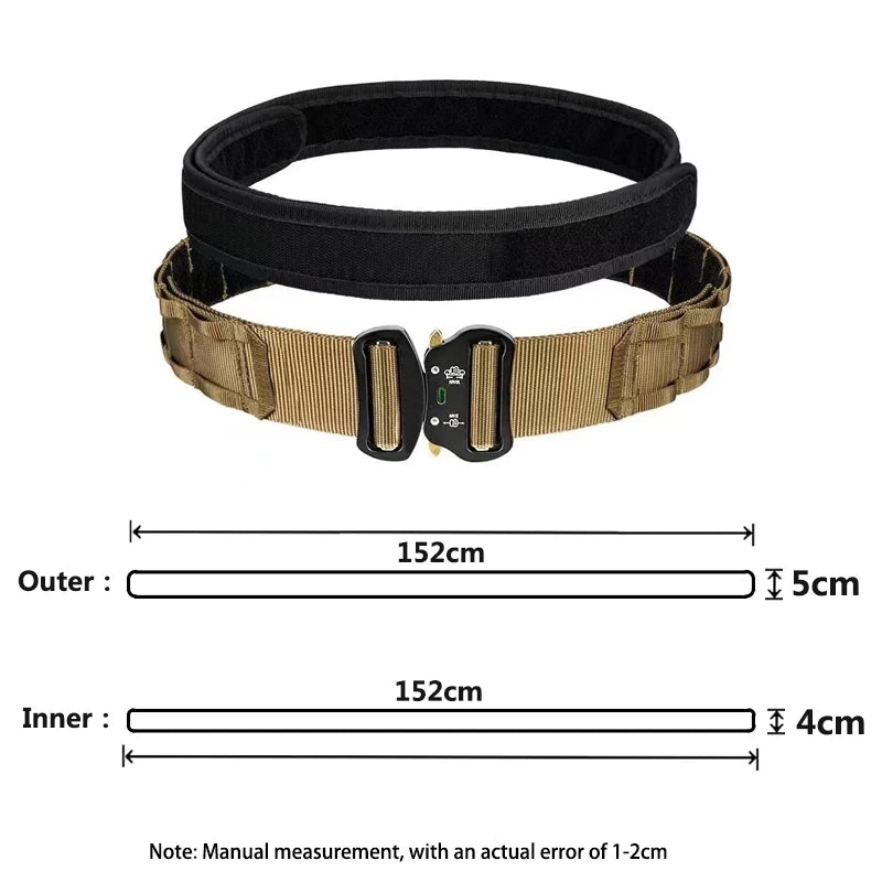 Military Double-Layer Belt for Tactical Gear Use khaki Tactical Belt