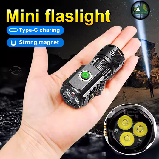 Military Mini Flashlight Powerful with Type-C Charging Light