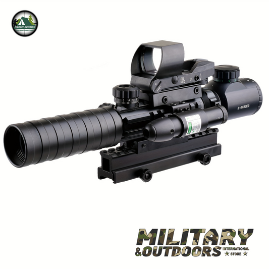 Military Outdoors 4-in-1 rifle scope combo sniper scope with laser sight and red dot sight in black finish