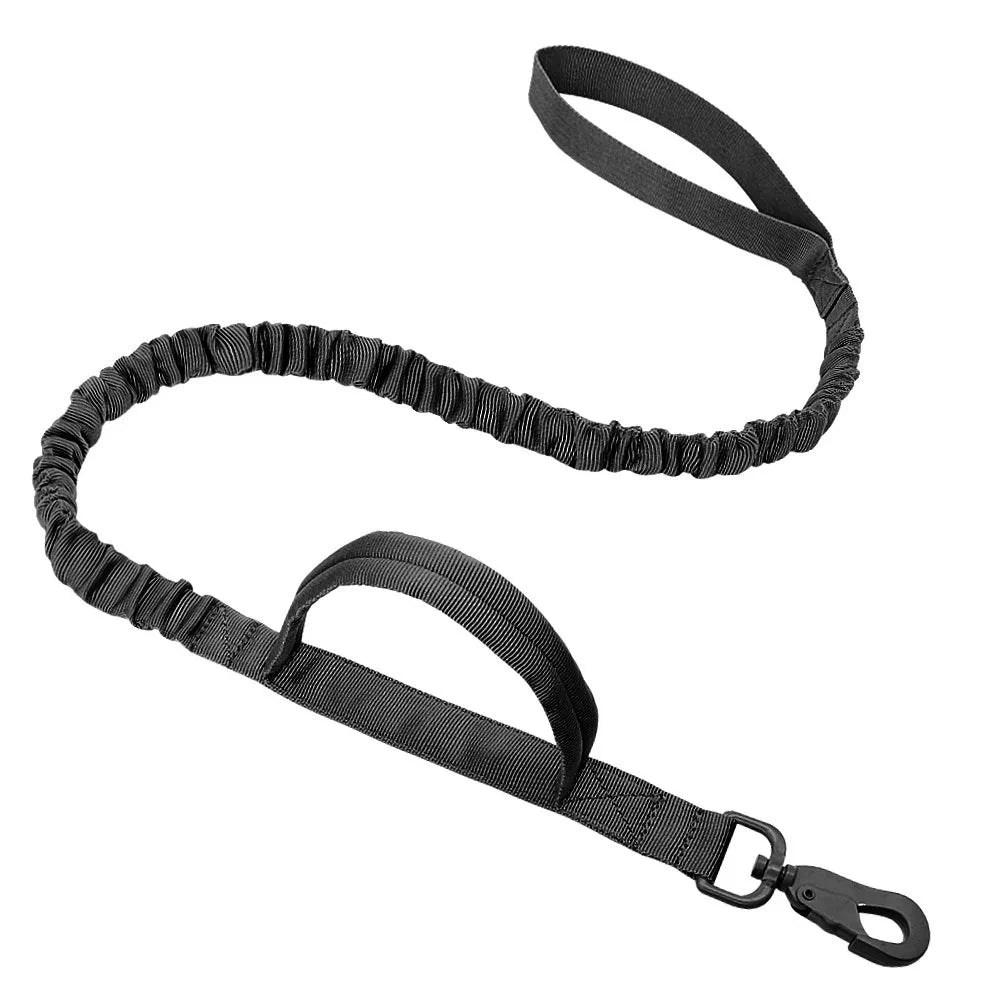 Black bungee leash with padded handle and swivel clip for adjustable kitten K9 vest use
