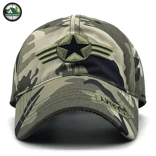 Camouflage baseball army cap with embroidered star wing patch adjustable fit for outdoor tactical use Military Outdoors