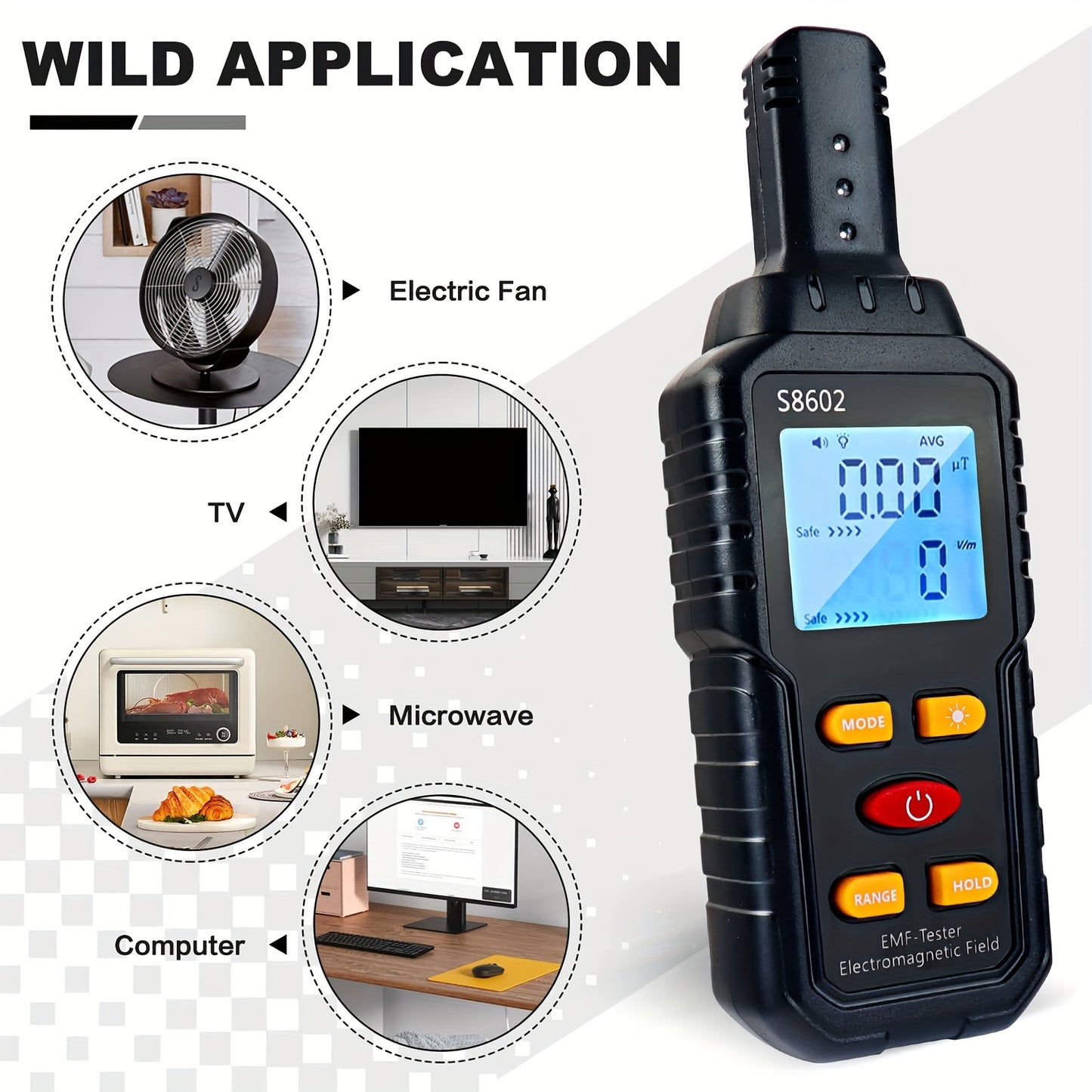 EMF meter for home use by Military-Outdoors.com measuring electromagnetic fields near fan TV microwave and computer