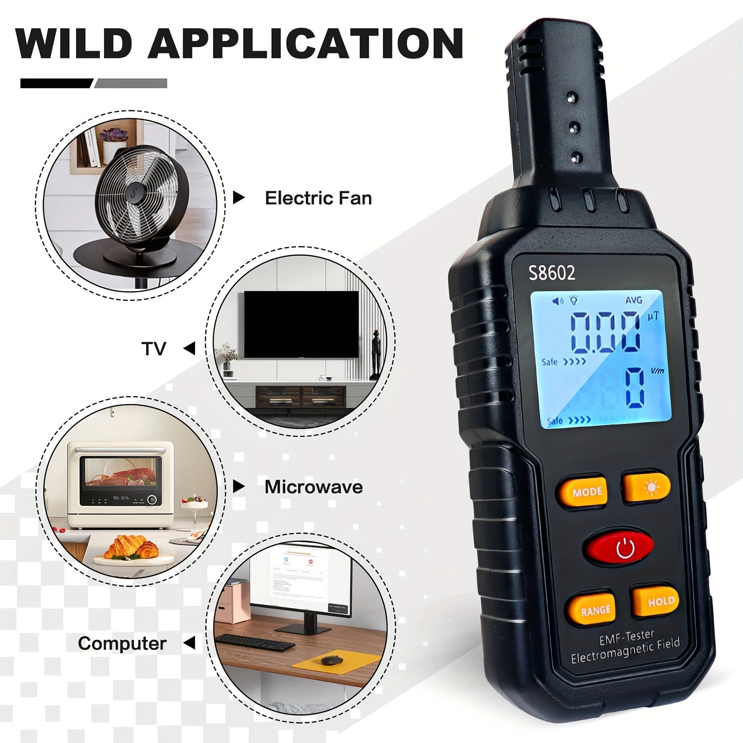 EMF meter for home use by Military-Outdoors.com measuring electromagnetic fields near fan TV microwave and computer