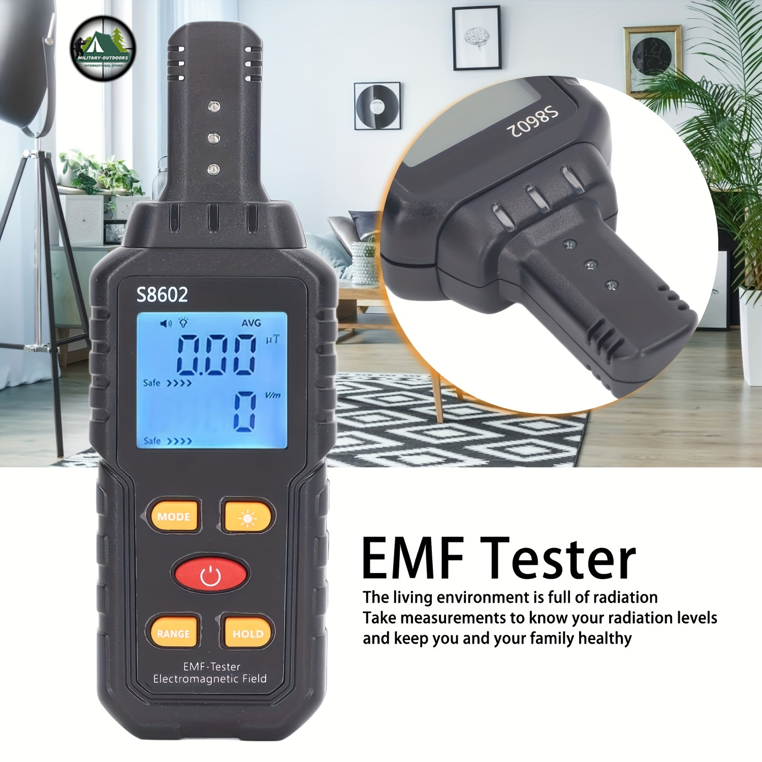 Military-Outdoors.com EMF meter for home use S8602 measuring electromagnetic radiation levels