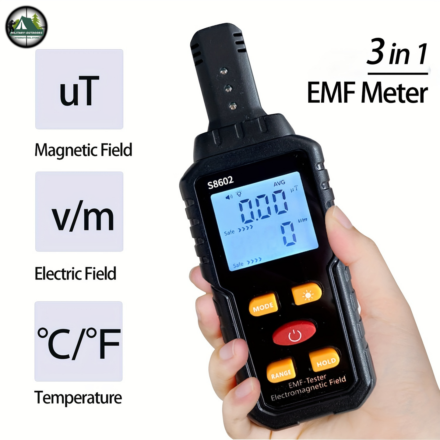 3 in 1 EMF meter for home use measuring magnetic field electric field and temperature