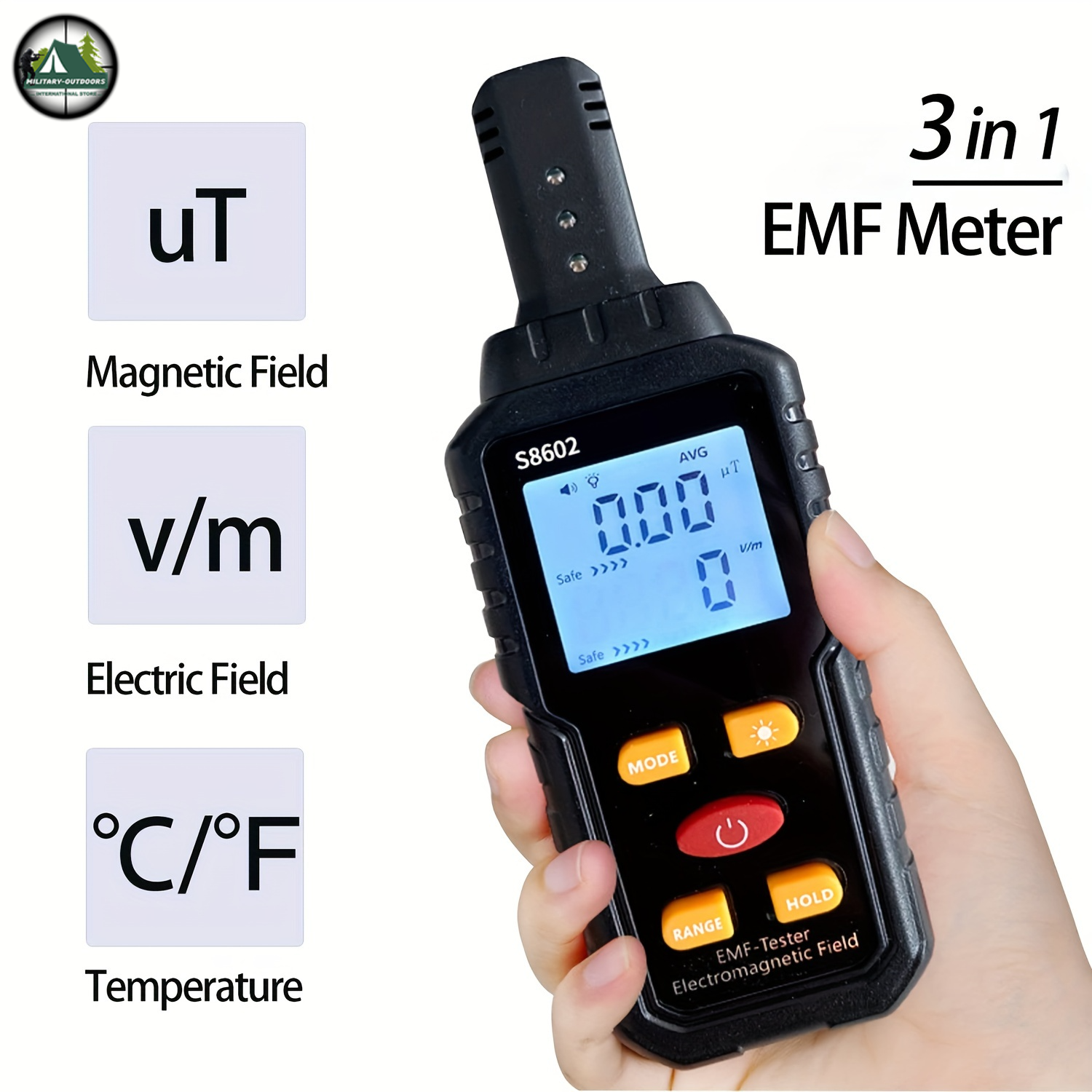 3 in 1 EMF meter for home use measuring magnetic field electric field and temperature