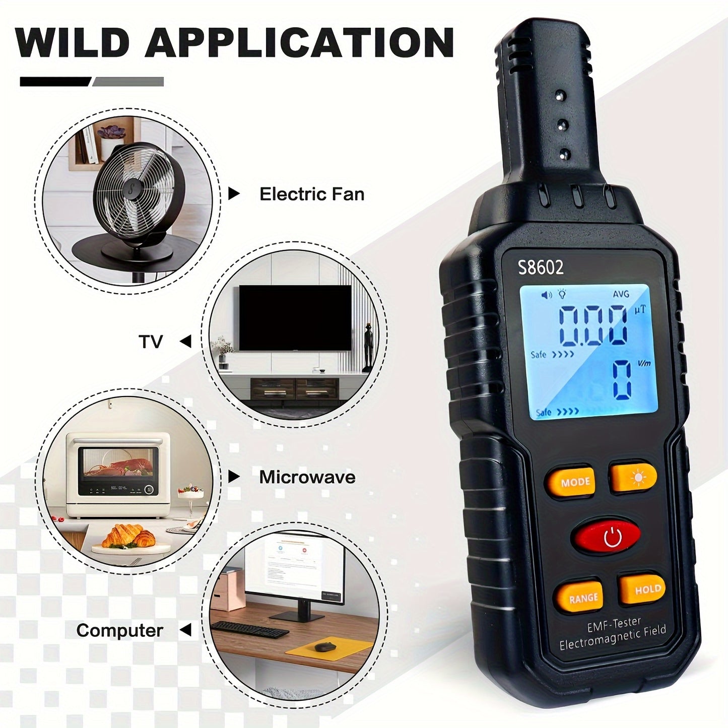 Military-Outdoors.com EMF meter for home use S8602 measuring electromagnetic fields from household appliances