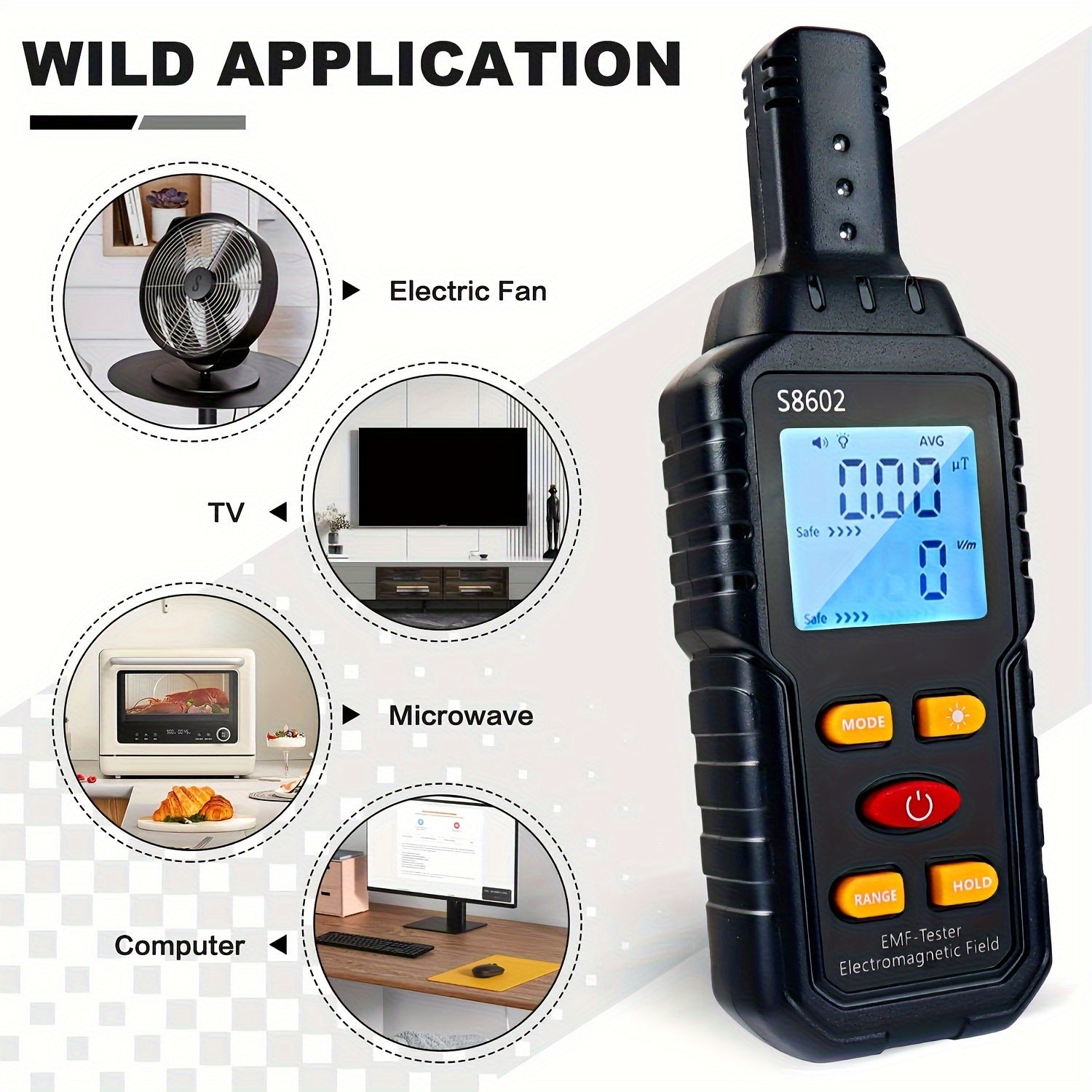 Military-Outdoors.com EMF meter for home use S8602 measuring electromagnetic fields from household appliances