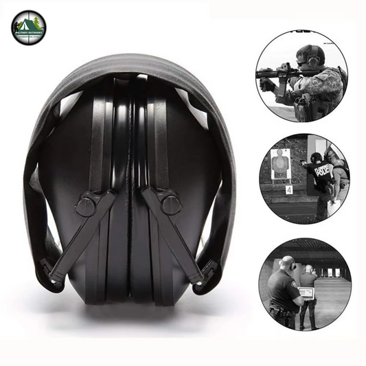 Foldable shooting earmuffs in black designed for noise reduction during shooting from Military-Outdoors.com