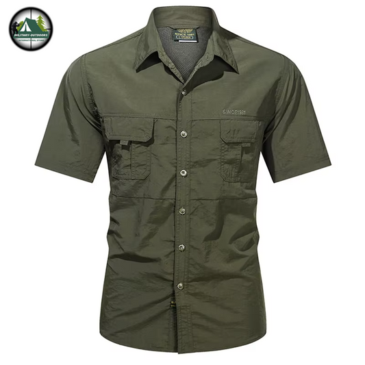 SWAT short sleeve tactical shirt in olive green with button front and chest pockets from Military-Outdoors.com