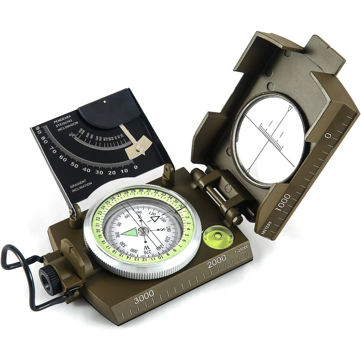 Multifunctional All Metal Military Compass army green Compas