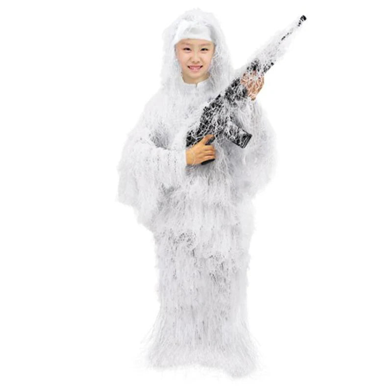 Adult and Kids Tactical Camouflage Ghillie Suit White Camouflage Suit