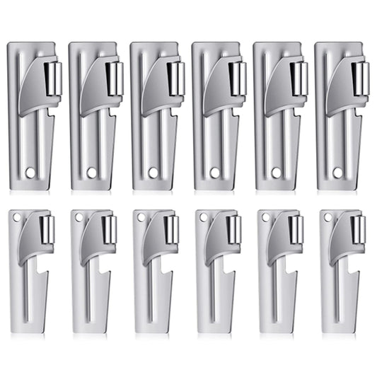 Set of 12 stainless steel military style can openers for camping survival and food prep