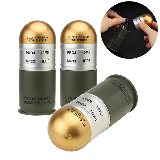 Military Outdoors Dummy Grenade Model 40mm M433 replica with gold tip and olive canister training prop